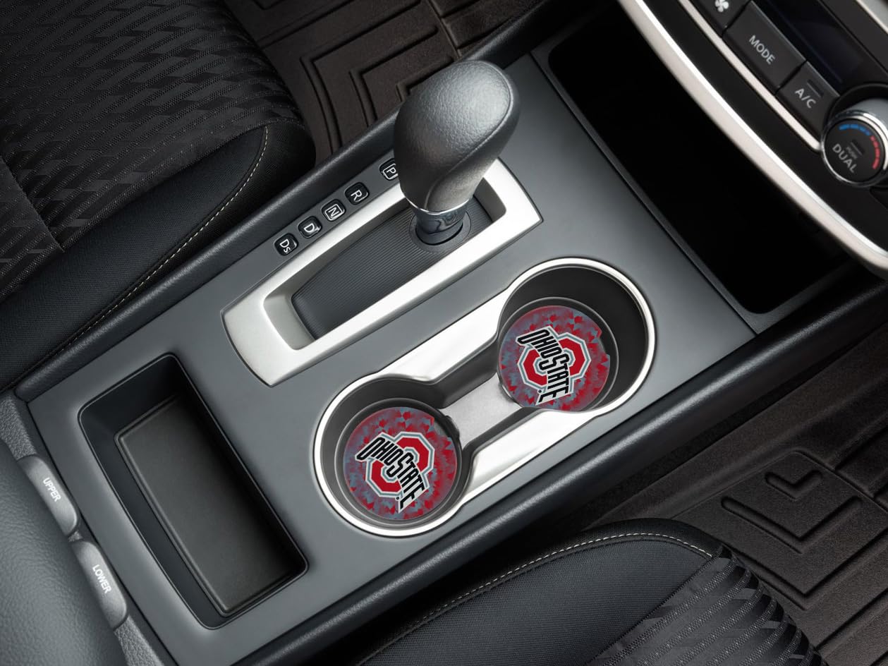 Ohio State Buckeyes University Set of 2 Car Coasters by Magnolia Lane- Removable Absorbent Ceramic Stone Coasters- Ideal Gift for Students, Alumni and Everyday Fan- Show Your Big 10 NCAA Team Spirit