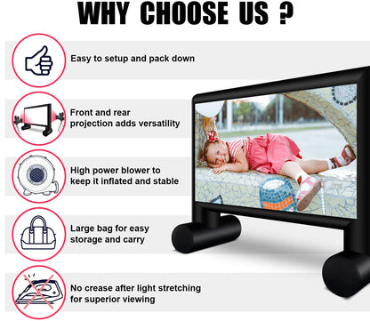 XHYCPY Aufblasbare Projektionsleinwand, 4,57 m (15 Fuß), inklusive Gebläse und Aufbewahrungstasche, einfacher Aufbau, Front- und Rückprojektion für Filmabende im Freien, perfekt für Garten und Pool