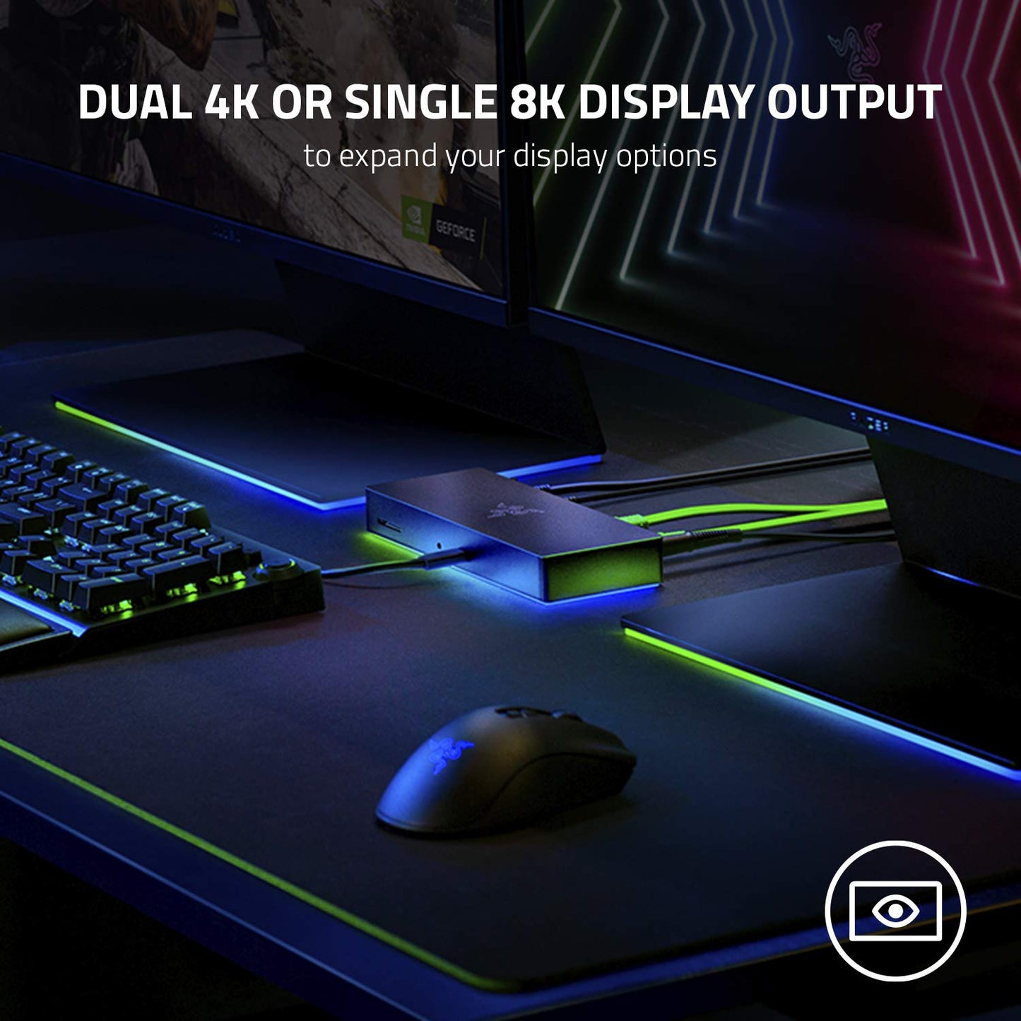 Razer Thunderbolt 4 Dock: 10 Ports in 1 - Dual 4K or Single 8K Video Output - USB A and C Hub, 2.5 GbE Thunderbolt 3, Mac, and PC Compatible - Thunderbolt 4 Certified - Passthrough Charging - Chroma