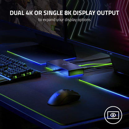 Razer Thunderbolt 4 Dock: 10 Ports in 1 - Dual 4K or Single 8K Video Output - USB A and C Hub, 2.5 GbE Thunderbolt 3, Mac, and PC Compatible - Thunderbolt 4 Certified - Passthrough Charging - Chroma