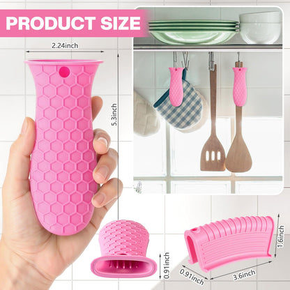 Patelai 8 Pcs Silicone Pot Holders Set Cast Iron Handle Cover Heat Resistant Pot Handle Covers Potholder Non Slip Reusable Pan Sleeve for Frying Pan Kitchen Supplies(Black)