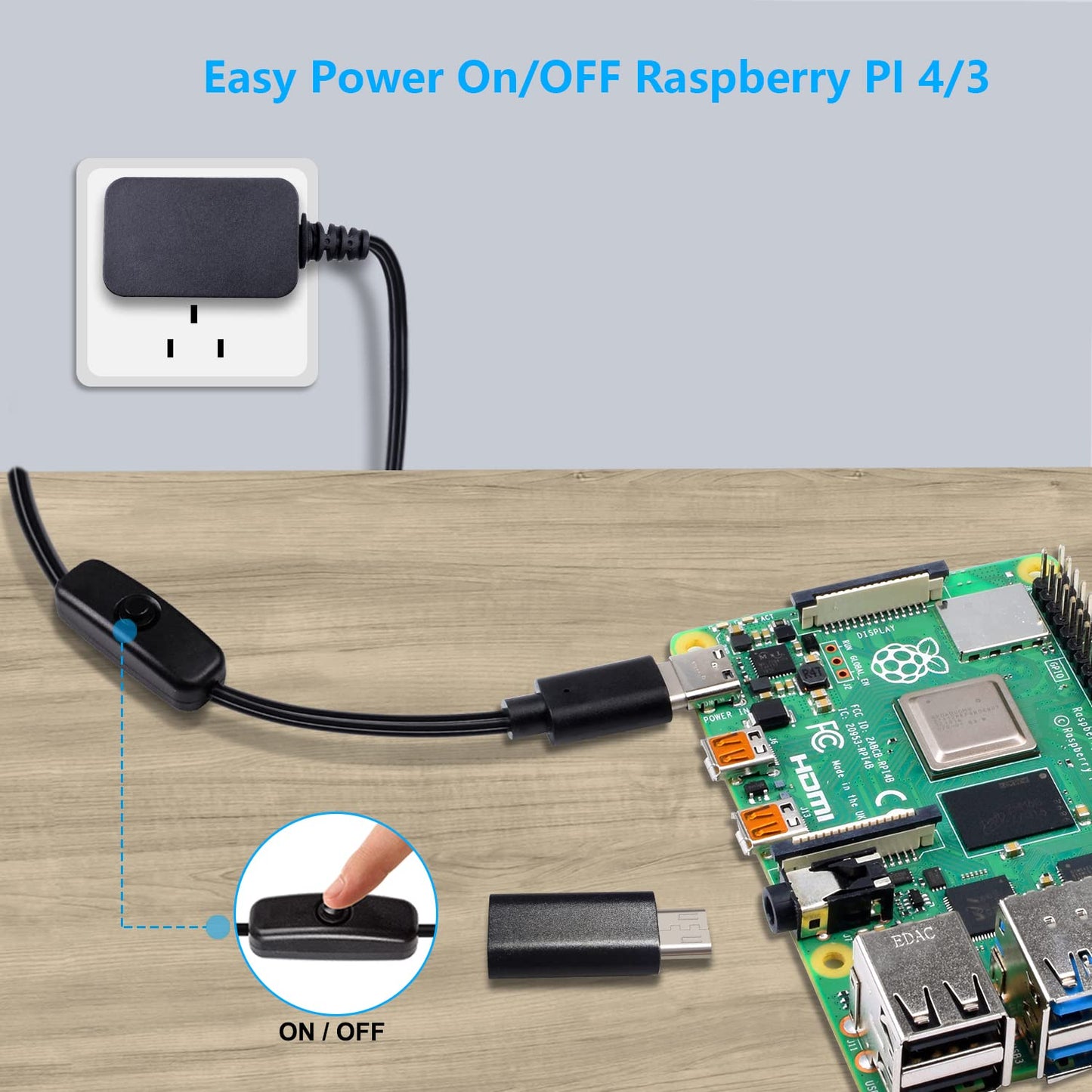 Smraza 5.1V 3A Power Supply Compatible with Raspberry Pi 4 ON/Off Switch, USB-C Pi 4 Charger Raspi 4B Adapter for Raspberry Pi 4 Model B 1GB 2GB 4GB 8GB Version