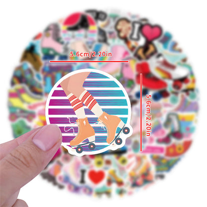 Roller Skating Stickers for Kids 55Pcs Love Rollerblade Waterproof Vinyl Decals for Cup Water Bottles Laptop Luggage Computer Mobile Phone Guitar Skateboard Luggage Phone Case Bicycle Decoration