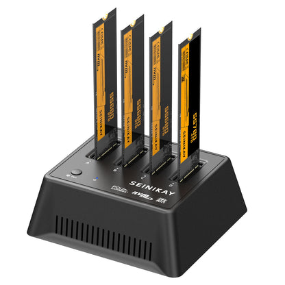 SEINIKAY M.2 Dock mit Lüfter für NVMe SATA SSD, werkzeugloser 4-Bay-NVMe-Kartenleser mit Kontrollleuchte, 10 Gbit/s Geschwindigkeit (keine Klonfunktion)