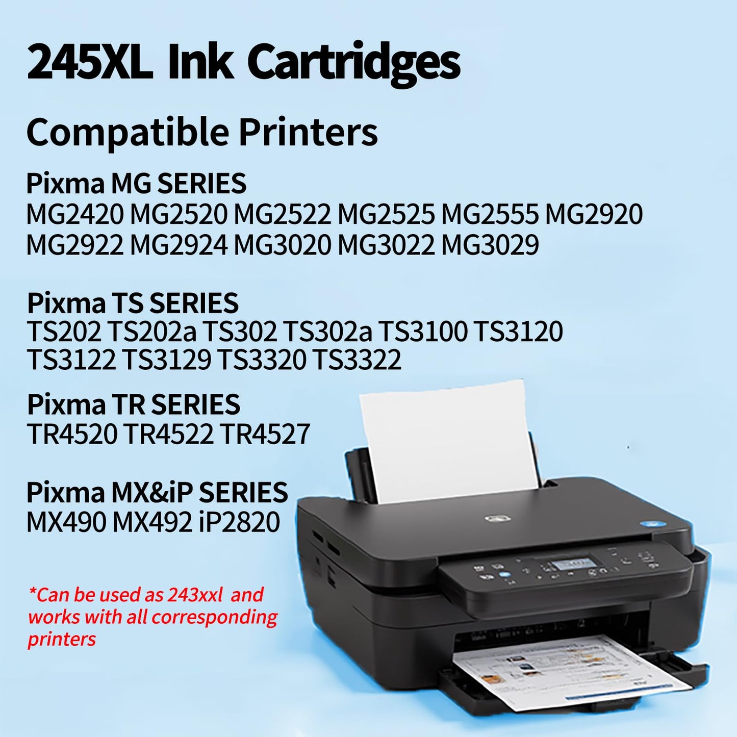 PFKink 245XL Black Ink Cartridge Replacement for Canon PG-245 PG-245XL PG 245 245XL 245 XL PG-243 Used in Canon PIXMA MX492 MX490 MG2920 MG2420 MG2520