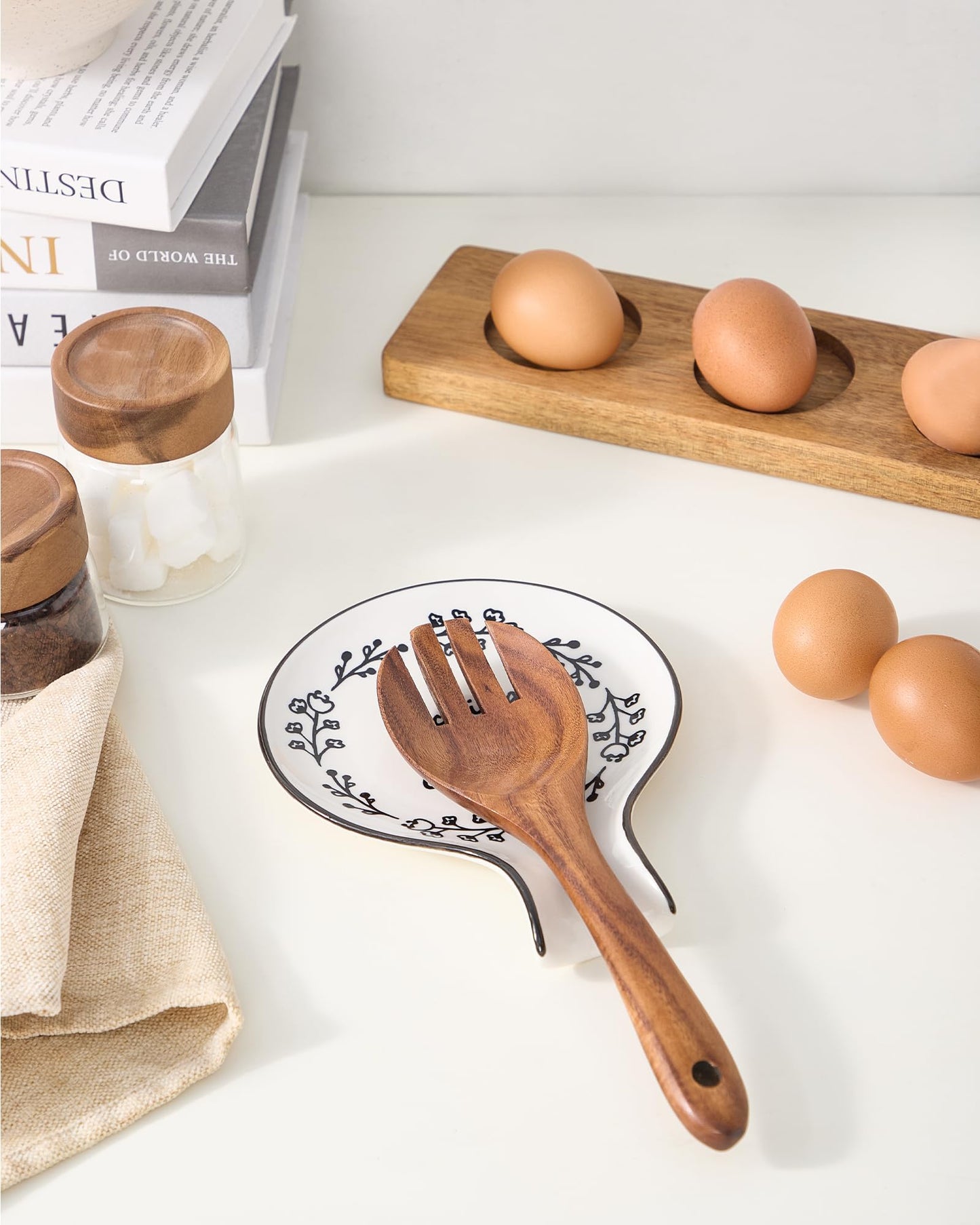 Löffelablage aus Keramik, Kochlöffelhalter für Küchenarbeitsplatte/Herd/Esstisch, modernes Landhausdekor, groß (blau) 