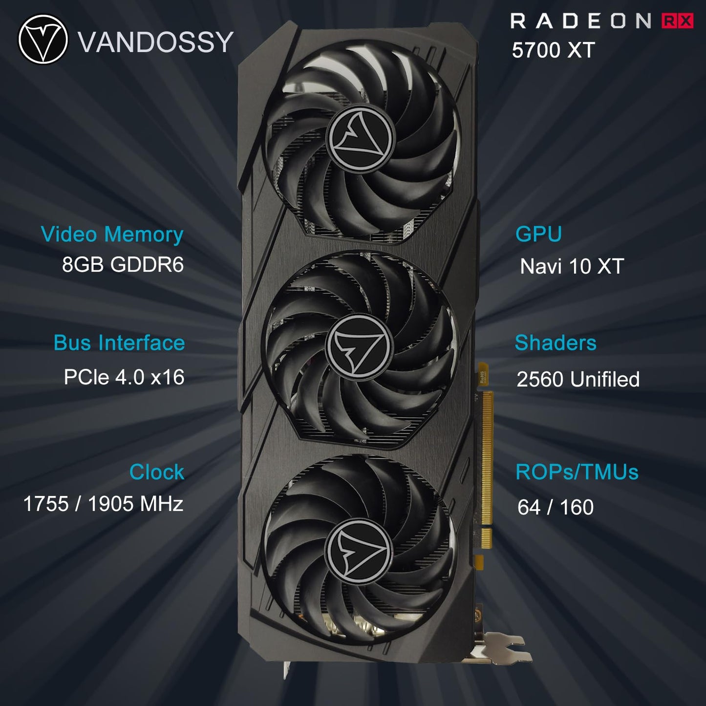 Radeon RX 5700 XT Graphics Card, 8GB GDDR6 256-Bit RDNA Architecture 1755/1905 MHz (Base/Boost Clock) DirectX 12 HDMI DP PCIe4.0 2K PC Gaming Video Card for Office Gaming (RX 5700 XT - Triple Fan)