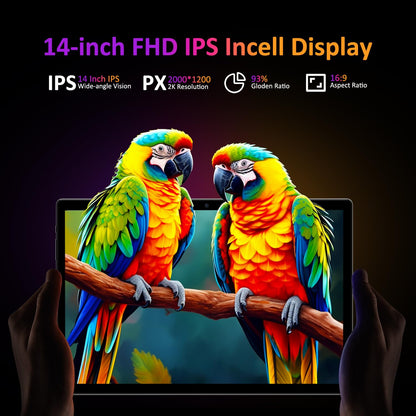 POWMUS Tablets 2025 14 inch Android 14 Tablet, 36GB RAM, 256GB Storage(Expand to 1TB), 2K Display, 8 Core CPU, 11580mAh Battery,4 Speakers, WiFi 5GHz Tablet with Pen Case-Black