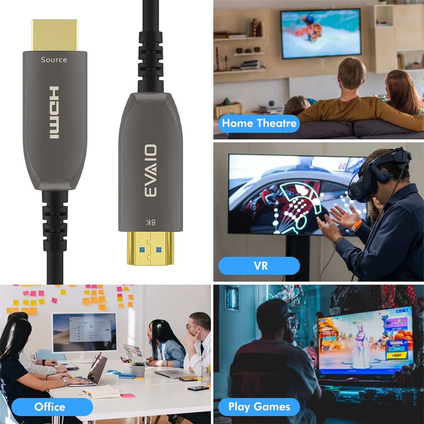 Fiber Optic HDMI Cable 100 Feet, HDMI 2.0, 18Gbps, Supports 4K@ 60Hz, 4:4:4/4:2:2/4:2:0, HDR10, Dolby Vision, HDCP2.2, ARC,3D,Slim and Flexible