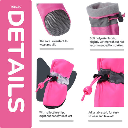 TEOZZO Dog Shoes for Hot Pavement, Anti-Slip Sole Dog Boots & Paw Protector Dog Booties with Reflective Straps Dog Shoes for Small Medium Dogs 4PCS Pink 3
