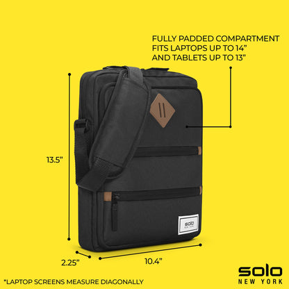 Solo New York Tablet Sling Bag for Women & Men - Crossbody Bag for Travel, Walking, & Hiking, Adjustable Shoulder Strap, Front Zippered Pockets, Fits 13" Tablets & 14" Laptops - Hydro, Black