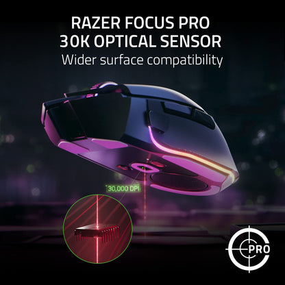 Razer Basilisk V3 Pro Wireless Gaming Mouse: HyperScroll Tilt Wheel - 30K DPI Optical Sensor - Gen-3 Optical Switches - 13-Zone Chroma RGB - 13 Programmable Controls - 3 Connection Modes - Black