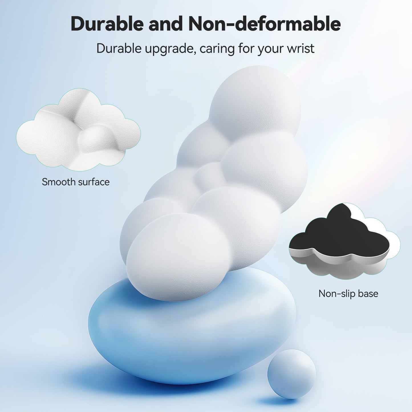 TECKNET Cloud Keyboard Wrist Rest Set, Cloud Wrist Rest with Non-Slip Base, PU Leather Wrist Pad for Keyboard with Ergonomic Memory Foam for Computer Laptop Office Gaming and Pain Relief, White