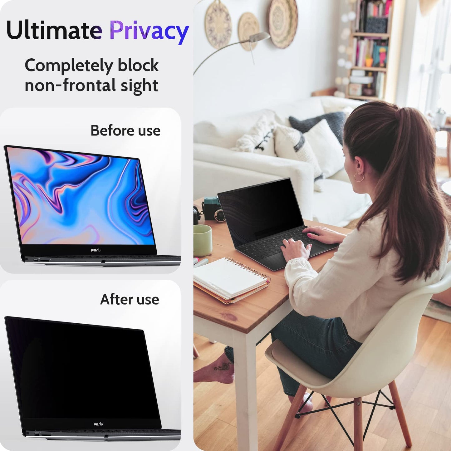Peslv 15.6 Inch Laptop Privacy Screen Compatible With Lenovo Hp Dell Acer Asus Thinkpad Envy Xps, 16:9 Aspect Removable Anti Glare Blue Light Filter Protector, 15 In Computer Monitor Security Shield