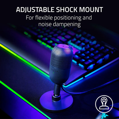 Razer Seiren V3 Mini USB Microphone: Condenser Mic - Supercardioid Pickup Pattern - Tap-to-Mute Sensor with LED Indicator - Shock Absorber - Ultra Compact - PC, Discord, OBS Studio, XSplit - Black