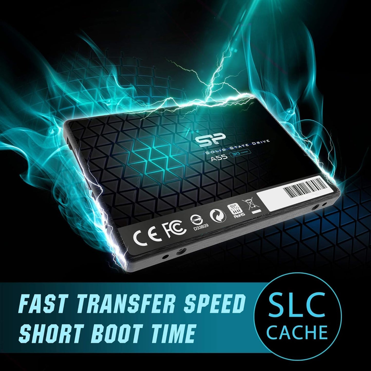 Silicon Power 128GB SSD 3D NAND A55 SLC Cache Performance Boost SATA III 2.5" 7mm (0.28") Internal Solid State Drive (SU128GBSS3A55S25AH)