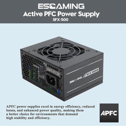 SFX 500W Power Supply, ESGAMING Micro ATX/Mini ITX Solution 500W PSU Full Range Active PFC 110-240V, Low Noise Fan for Desktop Gaming Server SFX Form Factor Computer