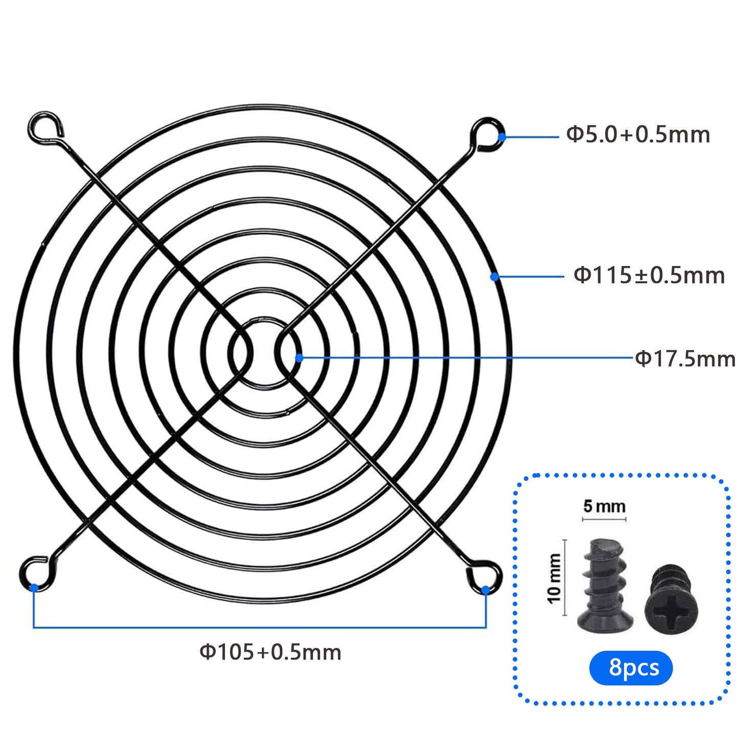 Nivithi 120mm Fan Grill,PC Fan Cover,Black PC Fan Grill Guard,Metal Slivery Black Replacement Screws,for PC Ventilator,2Pack.