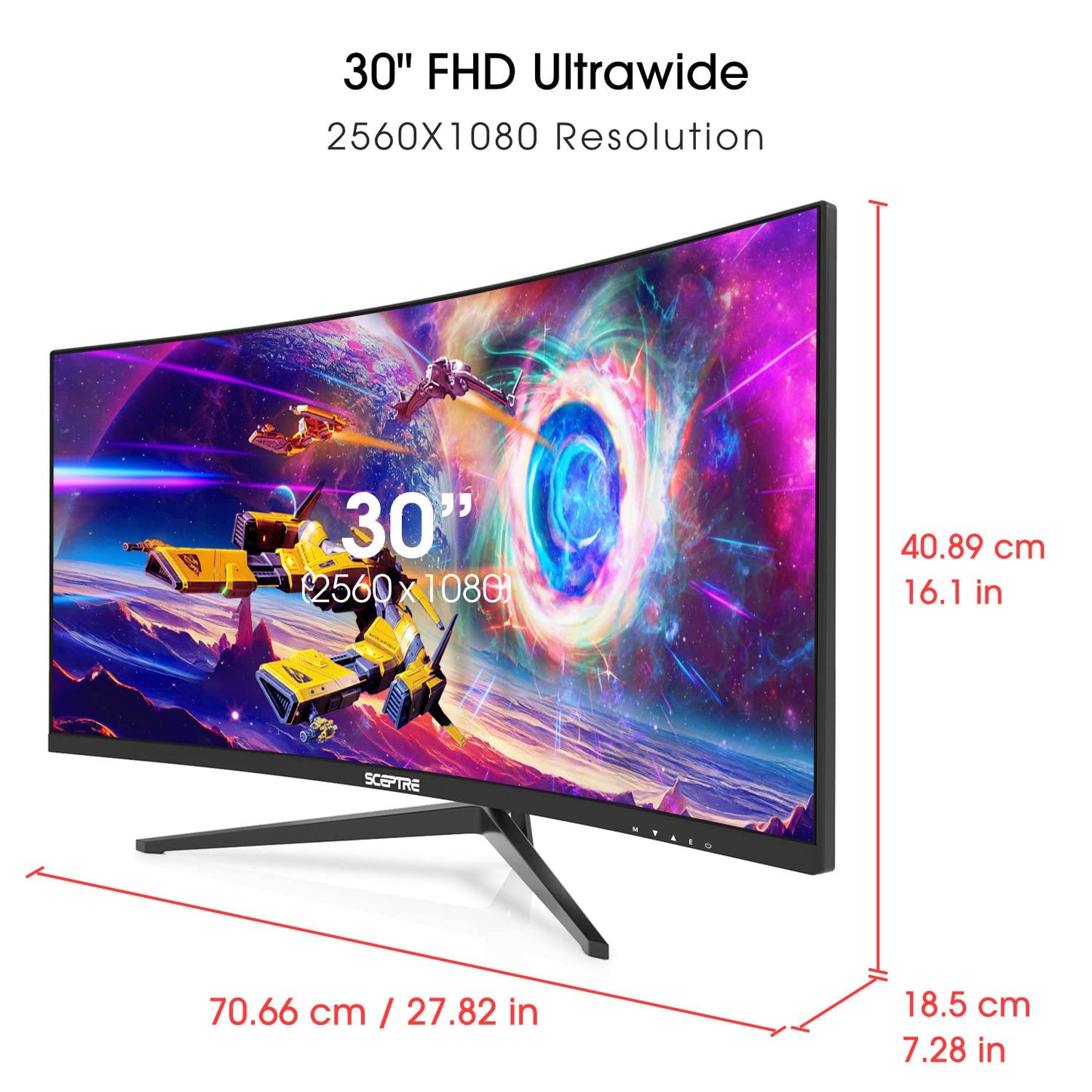 Sceptre 30-Zoll Curved Gaming Monitor 21:9 2560x1080 Ultra Wide/ Slim HDMI DisplayPort bis zu 200Hz Eingebaute Lautsprecher, Metall Schwarz (C305B-200UN1)