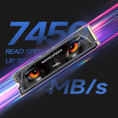 MOVE SPEED HB7450 2 TB SSD für PS5 mit Kühlkörper, TLC NAND, PCIe 4.0 NVMe M.2 internes Solid-State-Laufwerk – bis zu 7450 MB/s, 3D-Speichererweiterung, kompatibel mit PS5, Desktop-PCs und Laptops