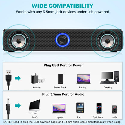 TAOTOSUNE Computer Speakers, USB Powered PC Speakers Wired Stereo Desktop Speakers with 3.5mm Audio Plug (No Bluetooth) for Computer, Desktop, Laptop, PC, Pad, Cellphone [2025 Version]