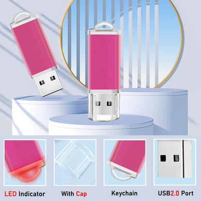 Nicepicten Thumb Drives 2GB USB Flash Drive 1 Pack Zip Drive USB 2.0 Jump Drive Memory Stick Pendrrive with Lanyards (Pink)