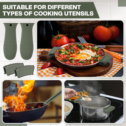 Patelai 8 Pcs Silicone Pot Holders Set Cast Iron Handle Cover Heat Resistant Pot Handle Covers Potholder Non Slip Reusable Pan Sleeve for Frying Pan Kitchen Supplies(Black)