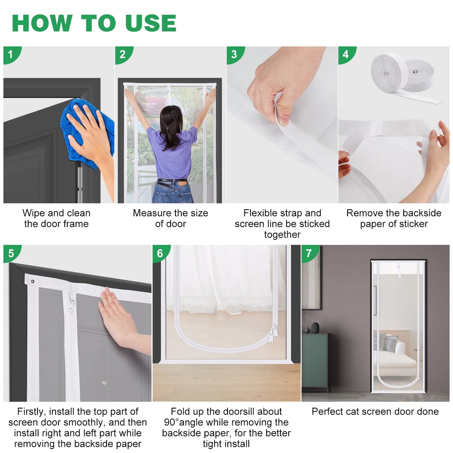 Verstärkte Katzenschutztür, 35,5 x 82 Zoll (ca. 90 x 208 cm), robuste, haustiersichere Tür mit beidseitigem Reißverschluss, verhindert, dass Hunde und Katzen aus dem Haus, Schlafzimmer, Wohnzimmer, Küche oder von der Terrasse entkommen. 