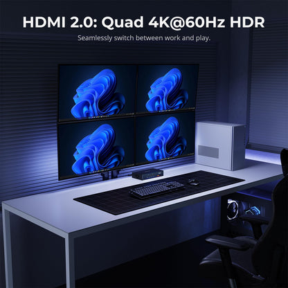 TESmart 4K@60Hz KVM-Switch für 4 Monitore und 2 Computer, USB 3.0, Quad-Monitor-KVM-Dockingstation, DP+HDMI-KVM-Switch mit EDID-Emulatoren, Gigabit-Netzwerk, Hotkey-Schalter, Audio- und Mikrofonanschluss mit allen Eingangskabeln