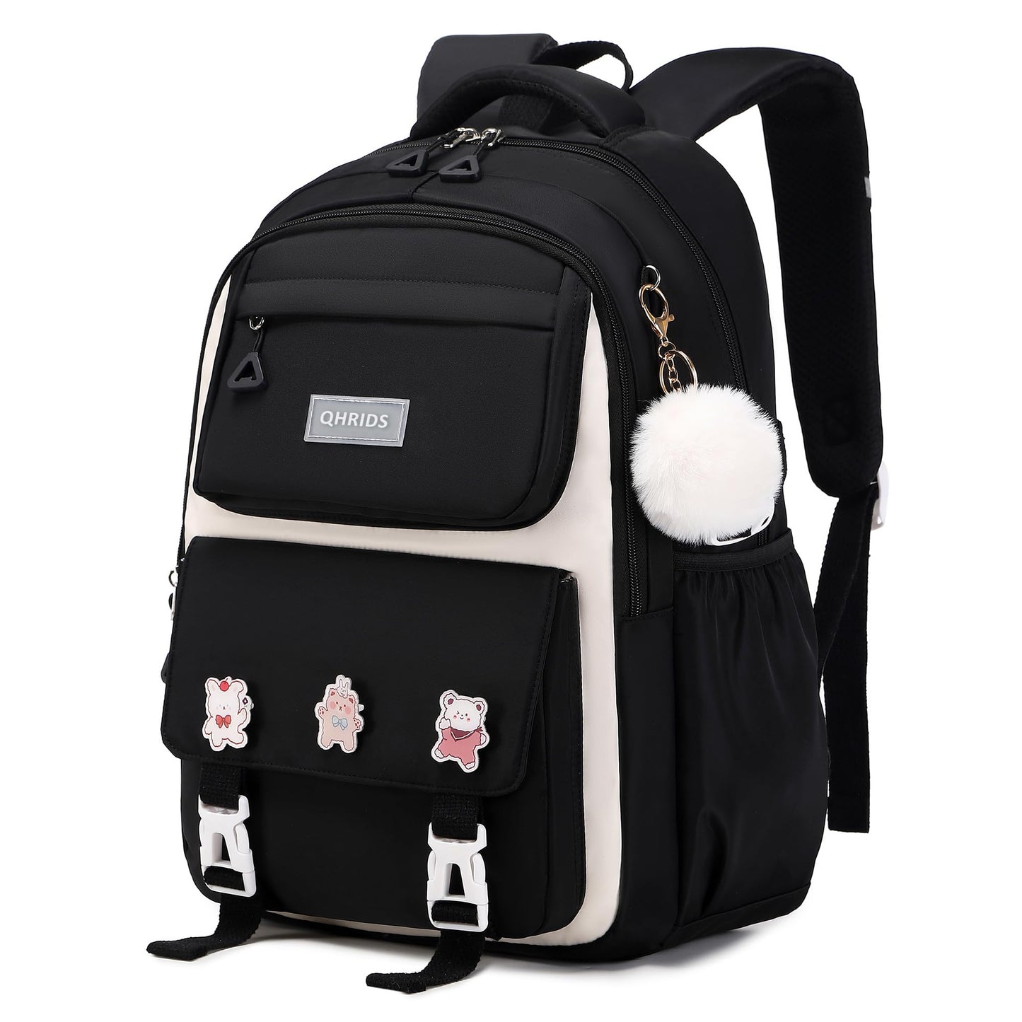 QHRIDS Girls Backpack Aesthetic Laptop Backpacks Kawaii Large Bookbag Anime Casual Travel Daypack,Black