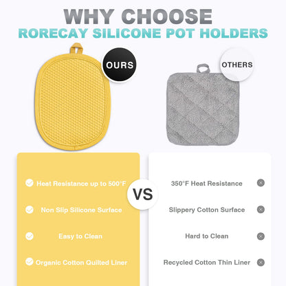 2er-Pack Silikon-Topflappen für die Küche, hitzebeständig bis 260 °C, rutschfeste, große Topflappen mit Tasche, gesteppte Untersetzer für heiße Töpfe und Pfannen auf der Arbeitsplatte (Grau) 