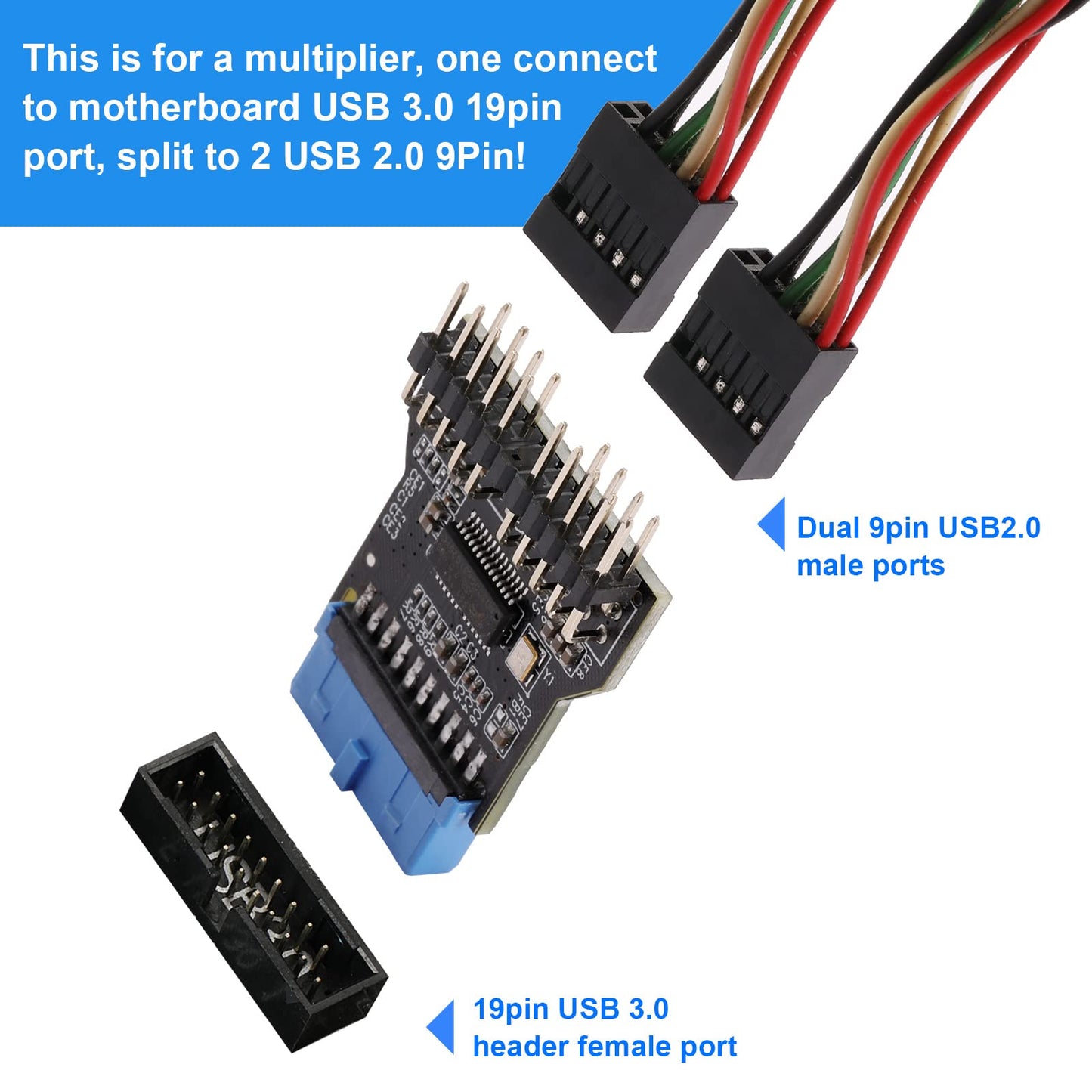 MZHOU USB 3.0 9-PIN auf USB 2.0 9-PIN Frontpanel-Buchsen-Adapterkarte, USB 3.0 Motherboard 19-PIN auf Dual 9-PIN Schnittstellen-Erweiterungskarte