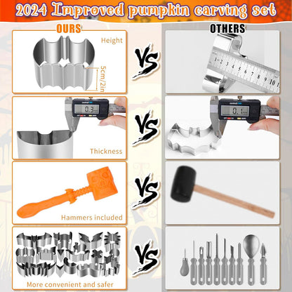 Pumpkin Carving Kit Tools Halloween, 25PCS Safe DIY Pumpkin Carving Kit Tools for Kids and Adults, Reusable Stainless Steel Carving Kit Tools for Halloween Decorations (With Hammer & Pliers)