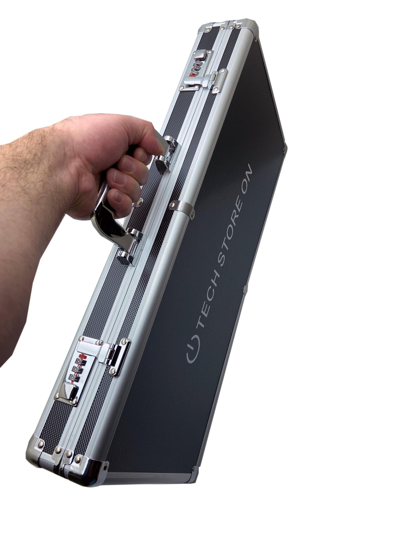 TECH STORE ON Aluminum USB Drive Organizer Case (130 Slots with Handle) - Shockproof & Antistatic Large Storage Box with Combination Lock | Professional Metal Carry Case for IT & Media Professionals