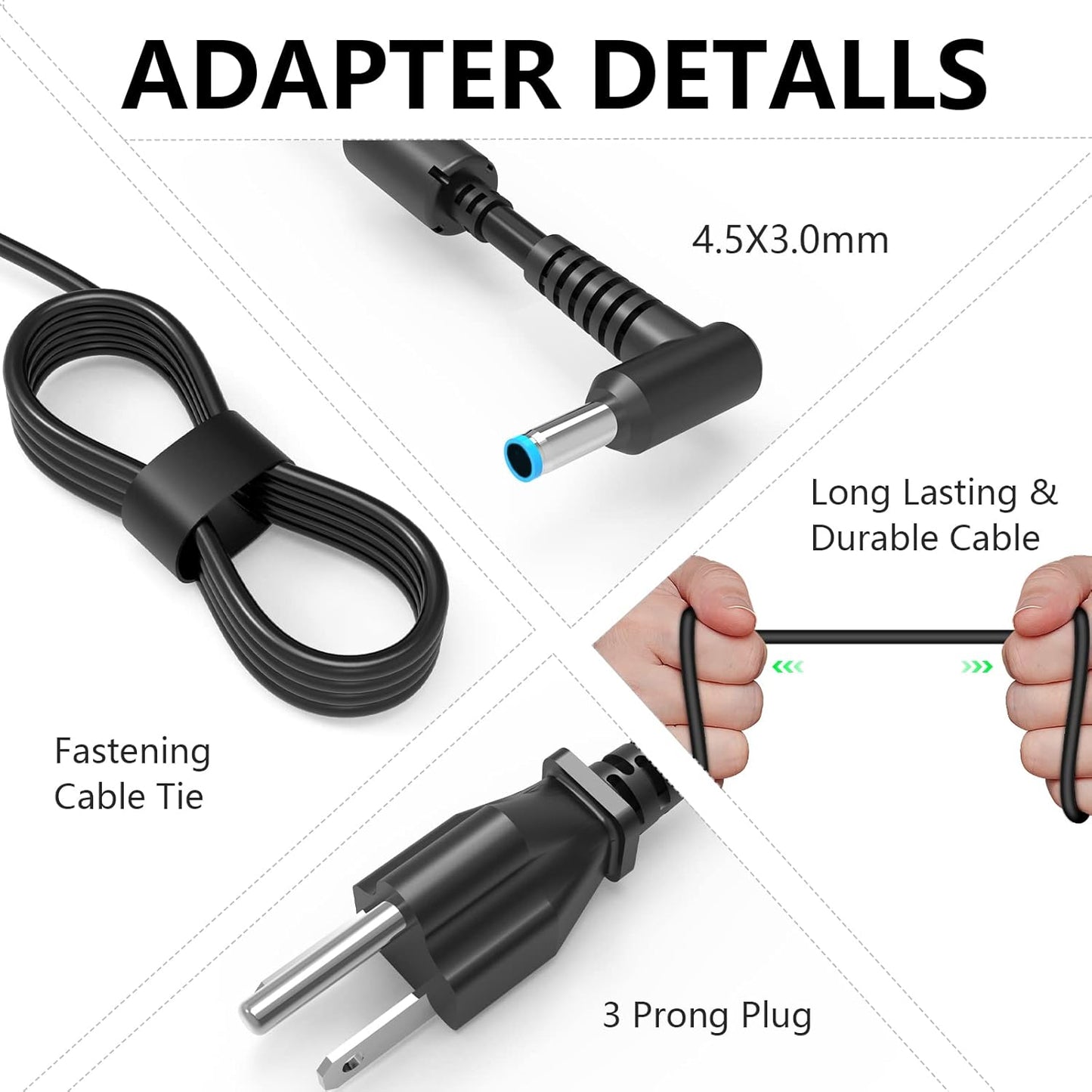 65-W-Netzteil passend für HP-Laptops, Smart Blue Tip Power Adapter 