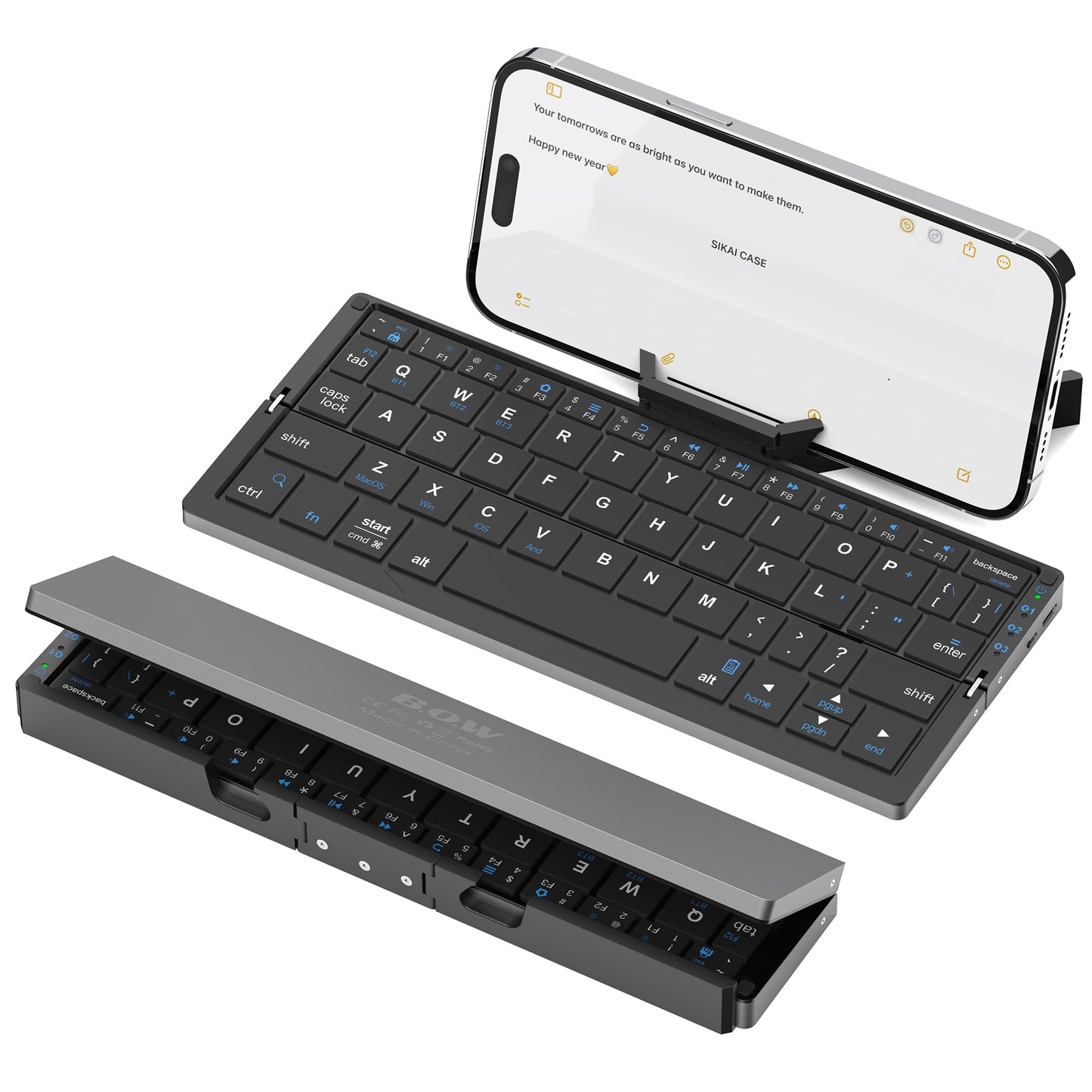 SIKAI CASE Foldable Bluetooth Keyboard with Magnetic Stand,Aluminum Alloy Mini Quiet Folding Portable Lightweight Travel Rechargeable Pocket for Tablet,iPad, Phones, Black