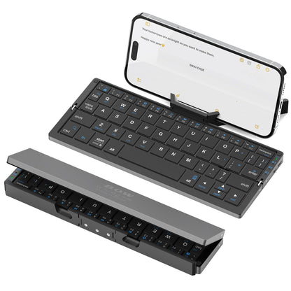 SIKAI CASE Foldable Bluetooth Keyboard with Magnetic Stand,Aluminum Alloy Mini Quiet Folding Portable Lightweight Travel Rechargeable Pocket for Tablet,iPad, Phones, Black