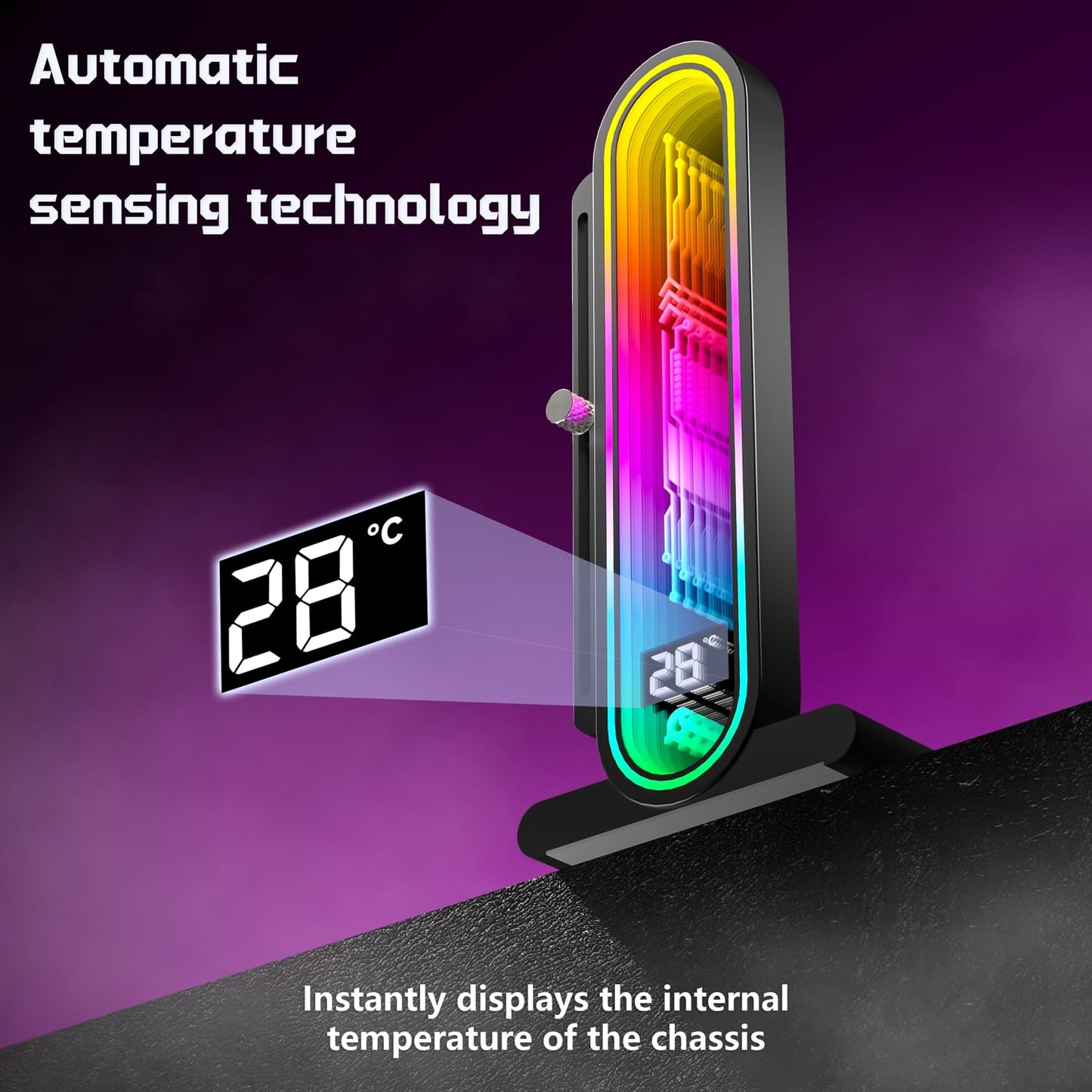 TGDGAMER ARGB GPU Support Bracket with Temperature Display（Ambient Case Temp），5V 3pin Universal GPU Bracket，Graphics Video Card Brace with Height Adjustable，DY7-Black