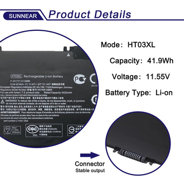 SUNNEAR HT03XL L11119-855 Battery for HP Pavilion 14Q-CS 14-CE 14-CF 14-CK 14-DF 14-DQ 15-DA 15-DB 15-DW 15-DY LPD1071 17-by 17-CA 15Q X360 14-DH 14M-DH0003DX 15T-CS200 15-CW1XXX 15-CS0053CL HTO3XL