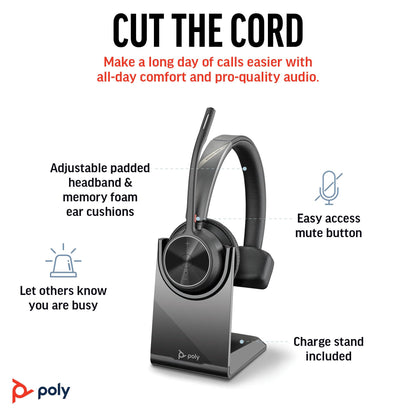 Poly Voyager 4310 UC Wireless Headset & Charge Stand (Plantronics) - Single-Ear Bluetooth Headset w/Noise-Canceling Boom Mic - Connect to PC/Mac/Mobile - Works w/Teams, Zoom, & More - Amazon Exclusive