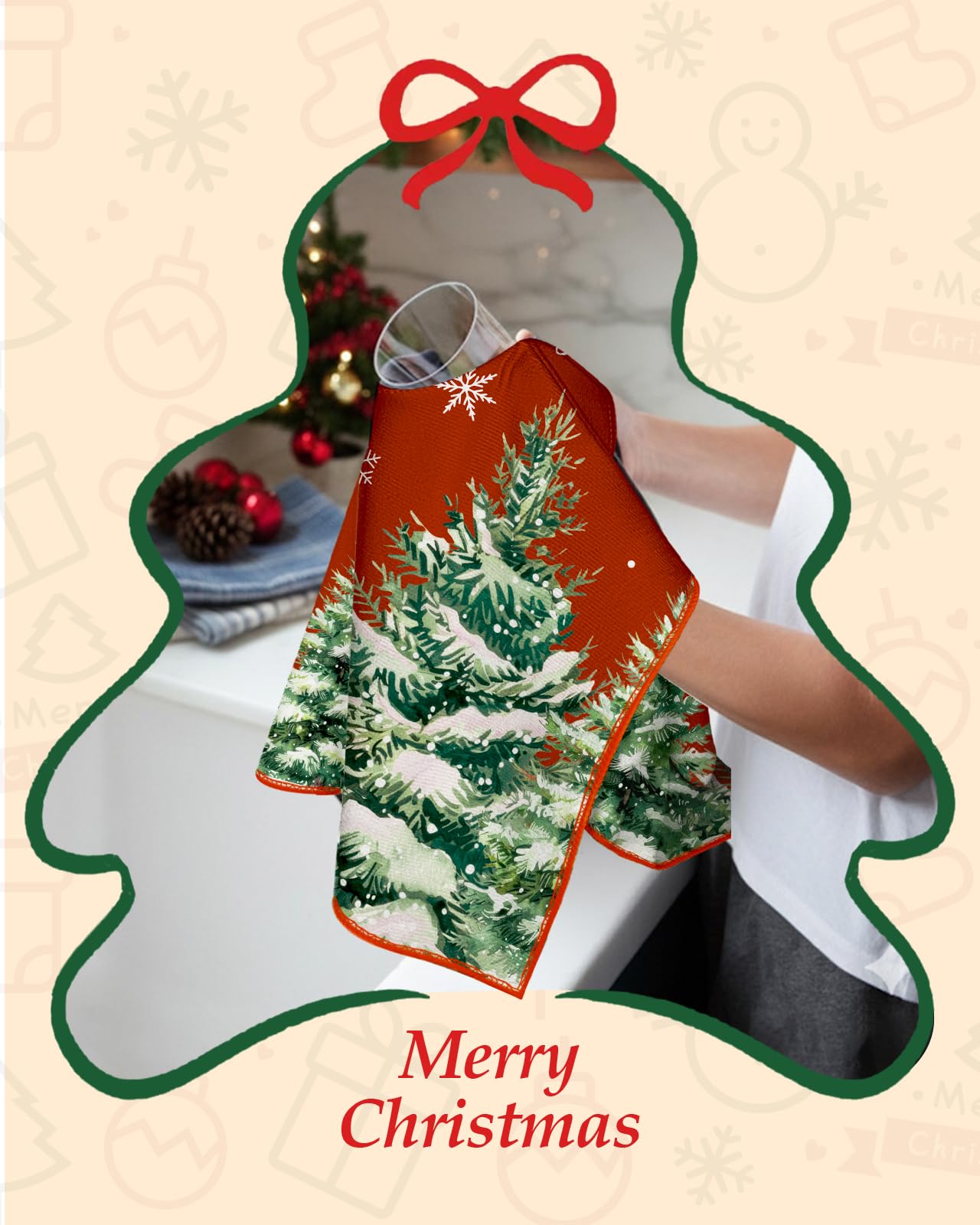 Miss Adola Christmas Kitchen Towels - Christmas Theme 18x26 Inch Absorbent 2pcs Microfiber Dish Towels for Kitchen, Cute Holiday Designs with Xmas Tree & Snowman for Decoration, Gifting, Housewarming