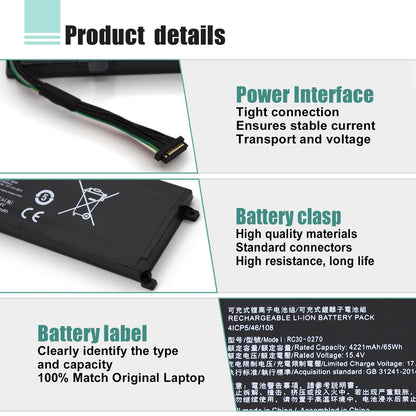 RC30-0270 Laptop Battery Replacement for Razer Blade 15 Base 2018 2019 GTX 1660 Ti Base RZ09-0270 RZ090270 RZ09-0300 RZ09-03006 RZ09-03009 Series Notebook (15.4V 65Wh 4221mAh)