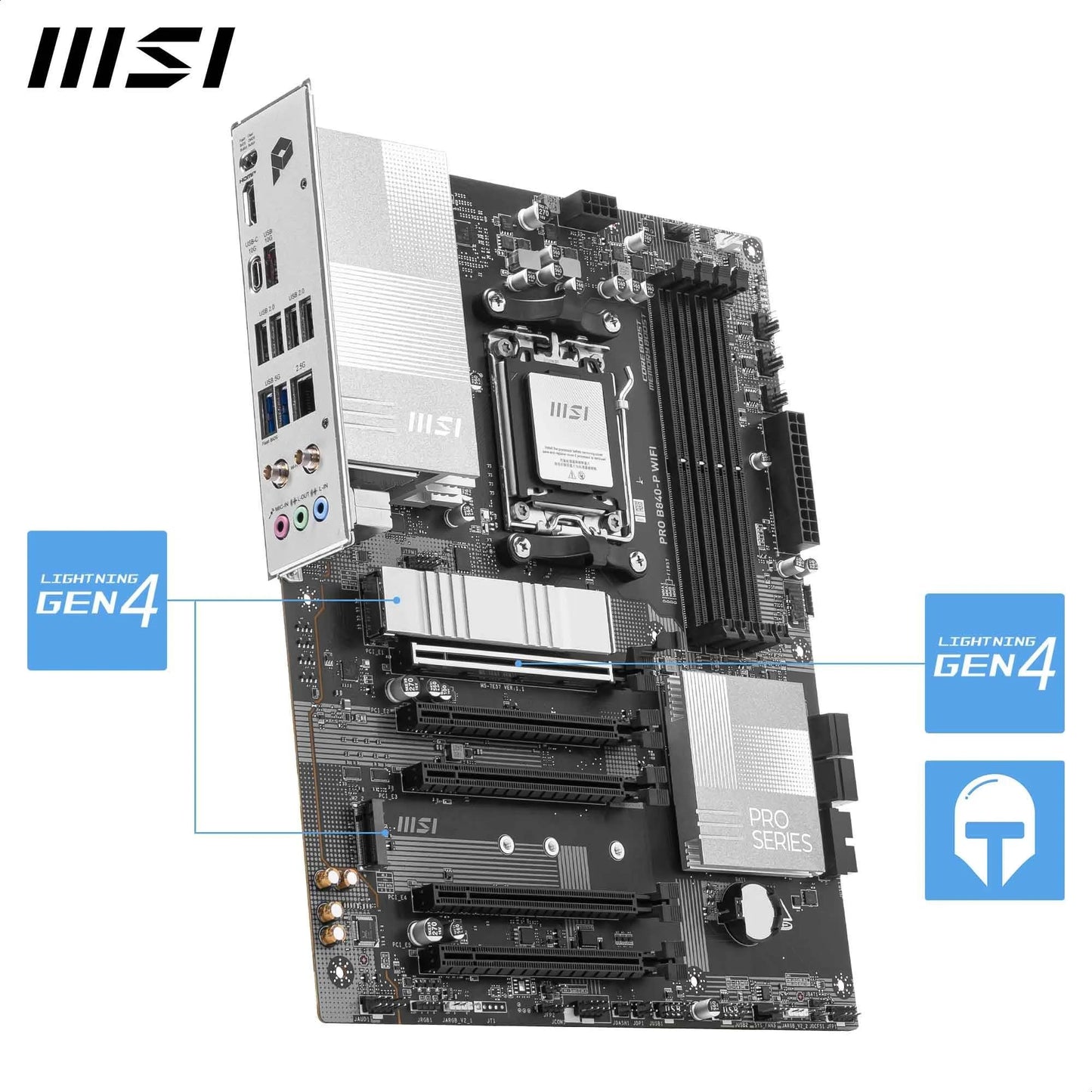 MSI PRO B840-P WiFi Motherboard, ATX - Supports AMD Ryzen 9000/8000 / 7000 Processors, AM5 - DDR5 Memory Boost (8000+ MT/s OC), PCIe 4.0 x16, M.2 Gen4, Wi-Fi 7, 2.5G LAN