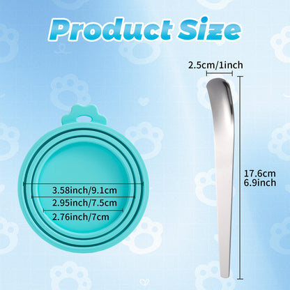 SLSON Pet Food Can Cover Universal Silicone Cat Dog Canned Food Lids with Spoon 1 Fit 3 Standard Size Can Tops (4)