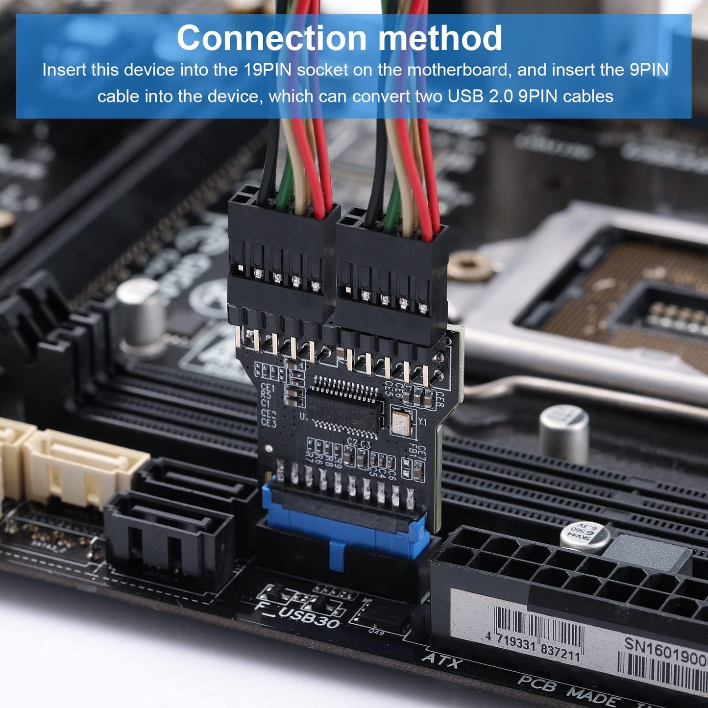MZHOU USB 3.0 9-PIN auf USB 2.0 9-PIN Frontpanel-Buchsen-Adapterkarte, USB 3.0 Motherboard 19-PIN auf Dual 9-PIN Schnittstellen-Erweiterungskarte