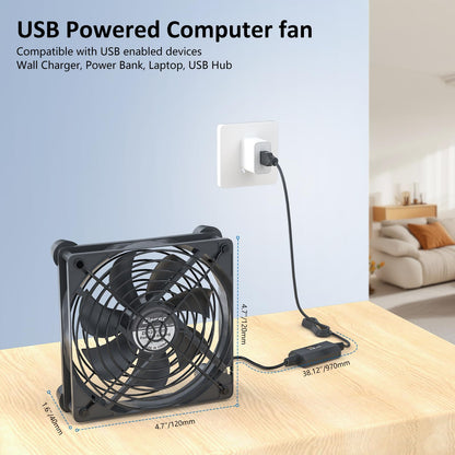 Quiet 120mm USB Fan Zirsso 5V Powered Fan for Receiver DVR PlayStation Xbox Computer Cabinet Cooling