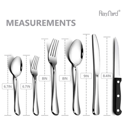 RayPard 24-Piece Silverware Set, Flatware Set Mirror Polished, Dishwasher Safe Service for 4, Include Fork/Spoon with 5-Compartment Non Slip Silverware Drawer Organizer Box Tray