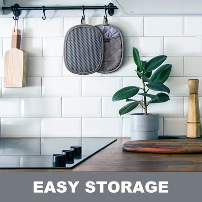 2er-Pack Silikon-Topflappen für die Küche, hitzebeständig bis 260 °C, rutschfeste, große Topflappen mit Tasche, gesteppte Untersetzer für heiße Töpfe und Pfannen auf der Arbeitsplatte (Grau) 