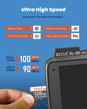 ROVE PRO Micro-SD-Karte microSDXC 128 GB Speicherkarte mit SD-Adapter in voller Größe, 100 MB/s Lesegeschwindigkeit, C10, U3, V30, 4K, A2 für Dashcams, Android-Smartphones, Tablets und Spiele