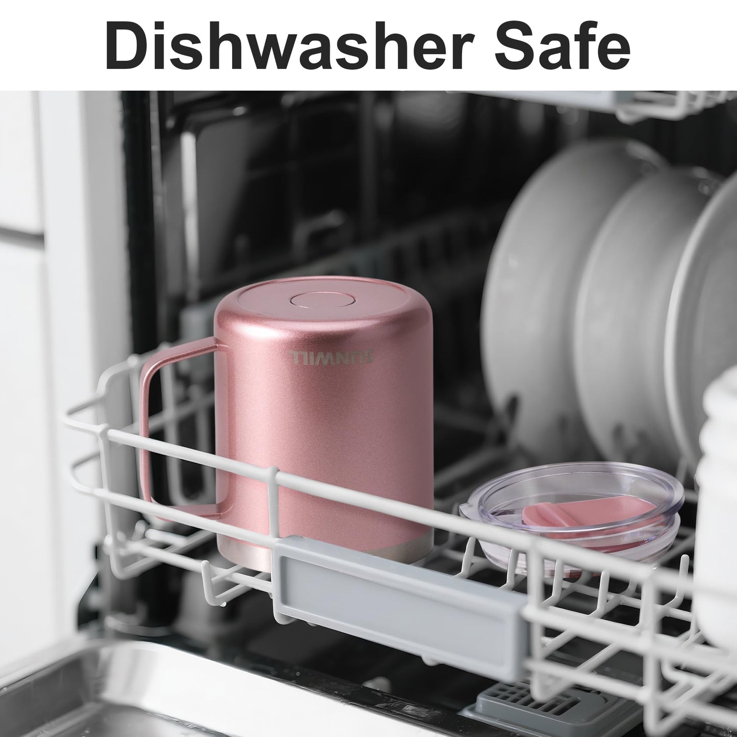 SUNWILL Travel Coffee Mug with Lid, Insulated Tumbler with Handle, 14 oz Stainless Steel Cup for Ice, Water, Tea, Rose Gold